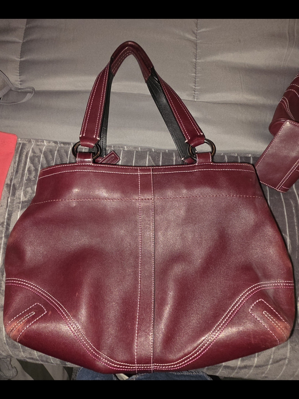 Coach Women's Burgundy Leather Tote Bag with Wristlet & Card Holder - Picture 15 of 16
